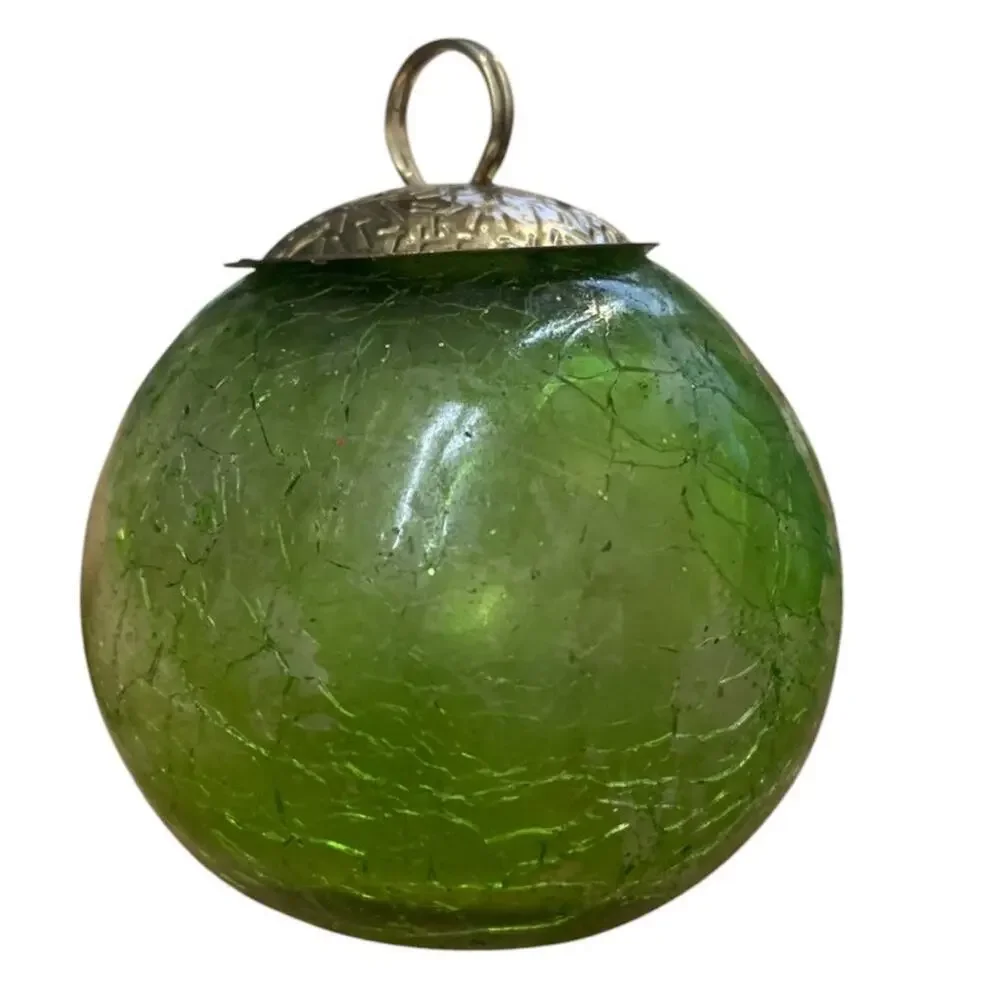 Set of 8‎ Green Crackle Glass Christmas Ornaments Vintage Style Round Holiday